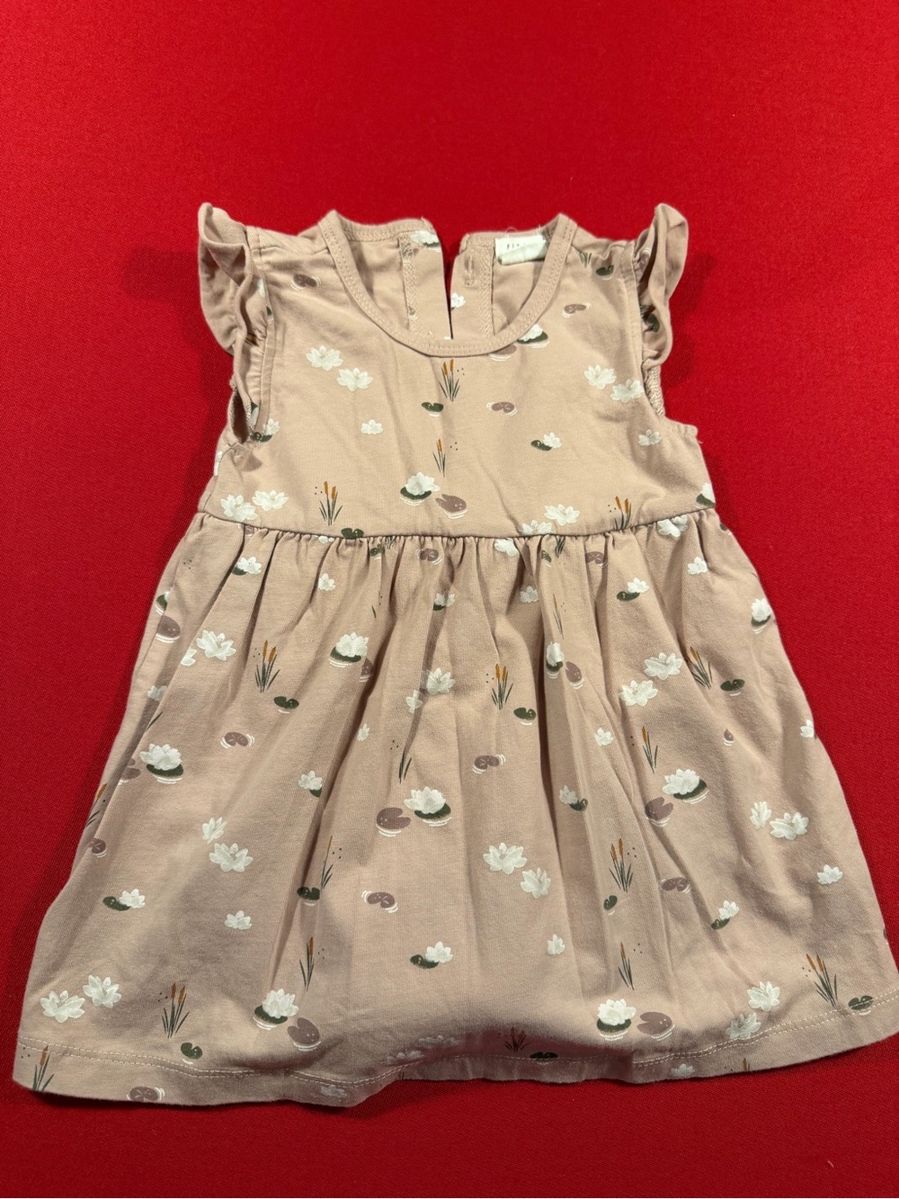 Girls' Pink/Mauve Floral Flutter-Sleeve Dress - Organic Cotton - 18 months